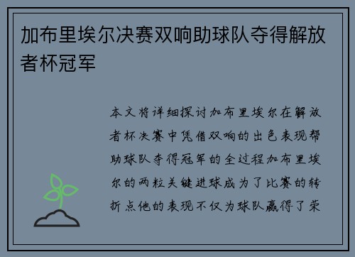 加布里埃尔决赛双响助球队夺得解放者杯冠军
