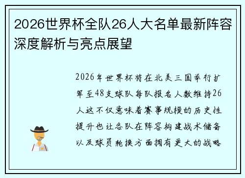 2026世界杯全队26人大名单最新阵容深度解析与亮点展望