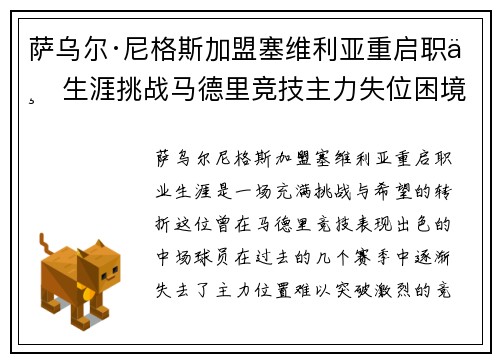 萨乌尔·尼格斯加盟塞维利亚重启职业生涯挑战马德里竞技主力失位困境 萨乌尔·尼格斯加盟塞维利亚重启职业生涯挑战马德里竞技主力失位困境